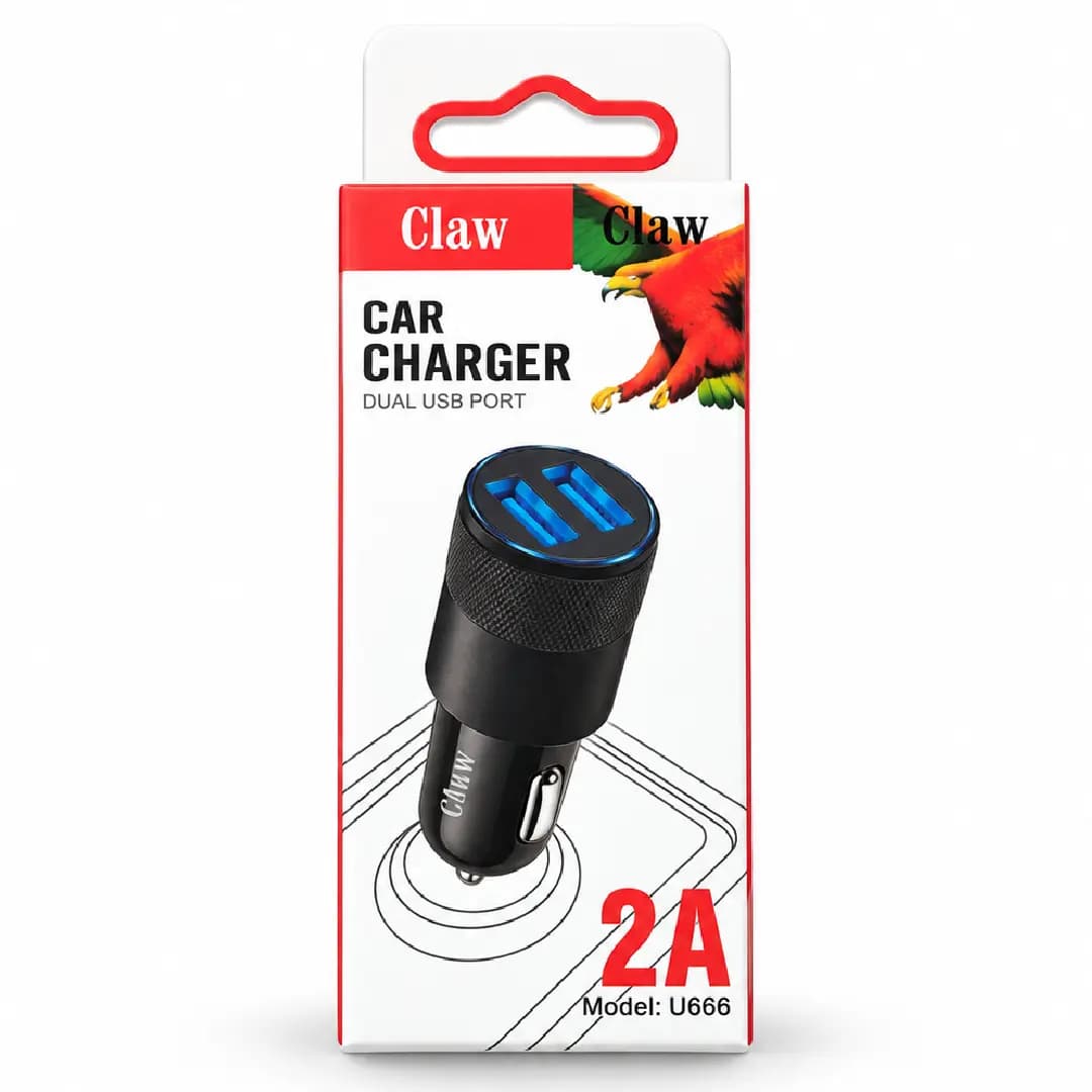 شارژر فندکی خودرو کلاو مدل U666 دو پورت USB با خروجی ۲ آمپر