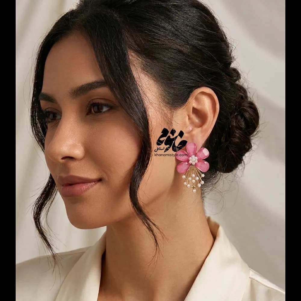 گوشواره فشن طرح گل مرواریدی E1104T10 — تصویر ۳