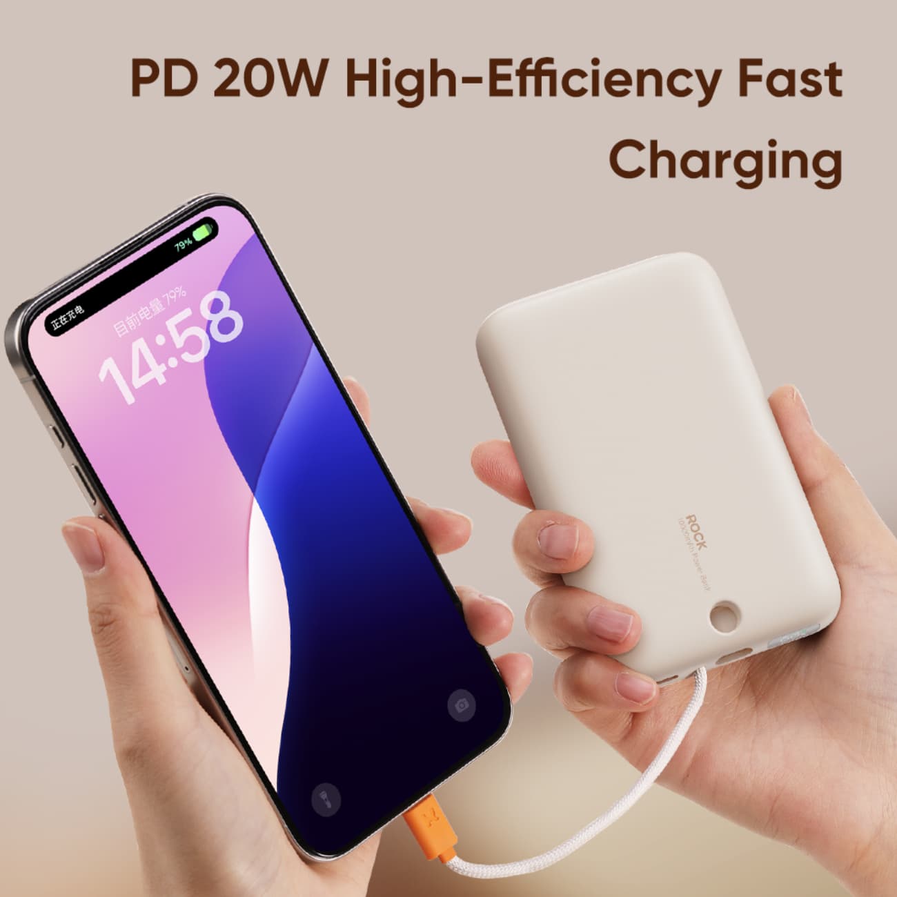 پاور بانک 10000 فست شارژ 22.5 وات راک RWC-8897 با قابلیت اتصال مگنتی به گوشی — تصویر ۶