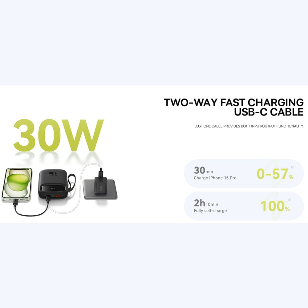 پاوربانک 10000 میلیآمپر USB و تایپسی 30 وات بیسوس Qpow 2 PPQD4-10C — تصویر ۸