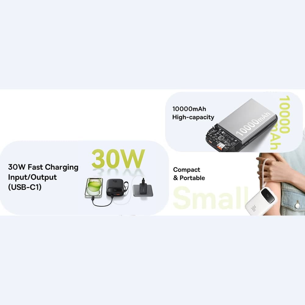 پاوربانک 10000 میلیآمپر USB و تایپسی 30 وات بیسوس Qpow 2 PPQD4-10C — تصویر ۴