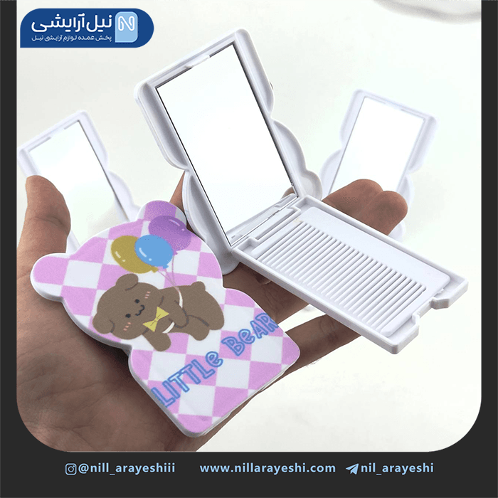 آیینه جیبی قالب گوش دار شانه دار طرح حیوانات — تصویر ۳