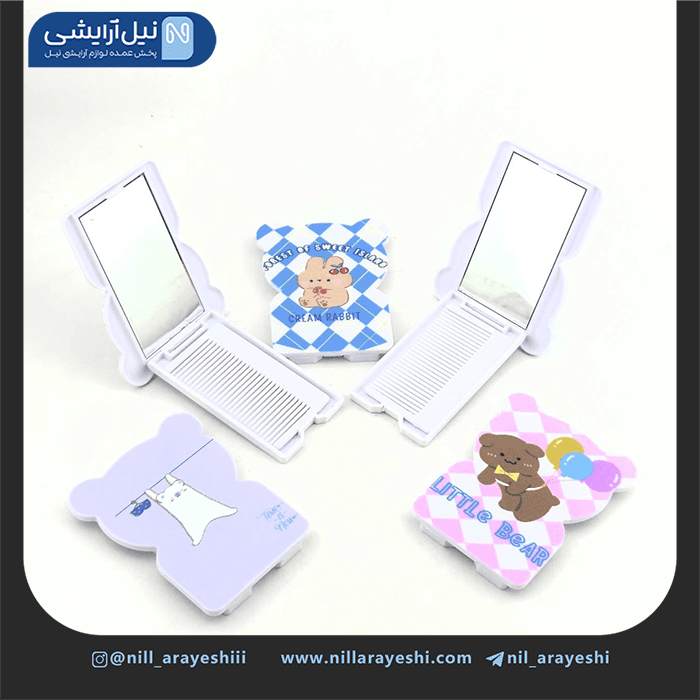 آیینه جیبی قالب گوش دار شانه دار طرح حیوانات