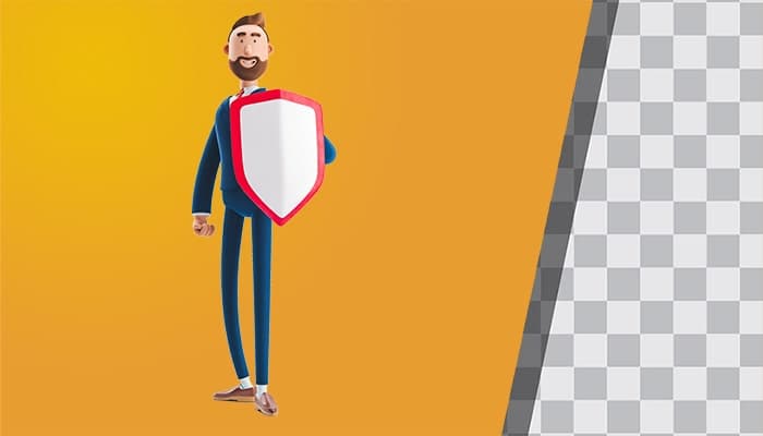 تصویر PNG کاراکتر سه بعدی مرد تاجر با سپر