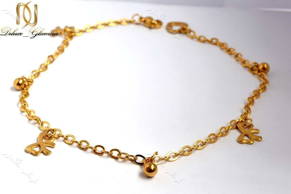 پابند دخترانه طلایی استیل تک ردیفه طرح گوی و پاپیون Se-n107 — تصویر ۳