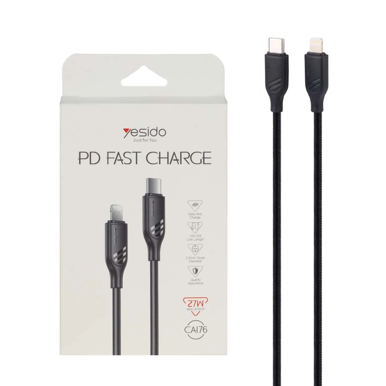 کابل شارژ فست Yesido Type-C to Lightning مدل CA176 27W – مشکی (گارانتی 18 ماه تعویض نیکان همراه)