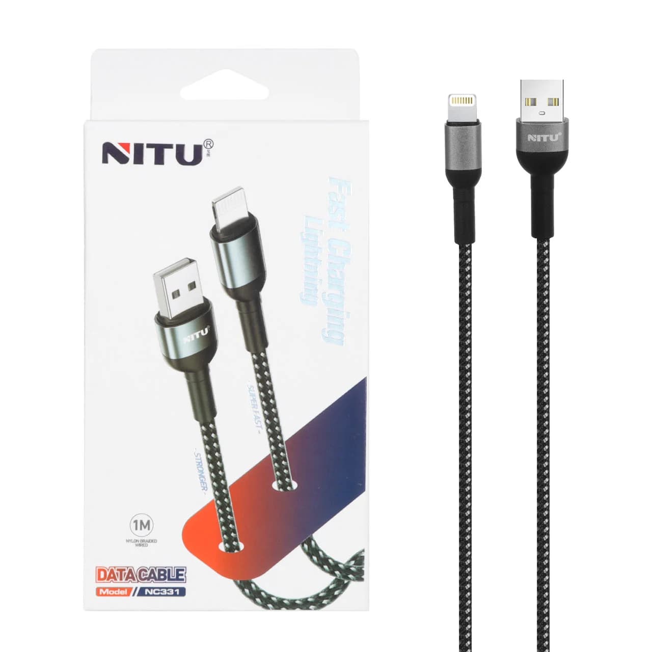 کابل شارژ و دیتا فست کنفی 1 متری آیفون Nitu مدل NC331 – مشکی (گارانتی 18 ماه تعویض نیکان همراه)
