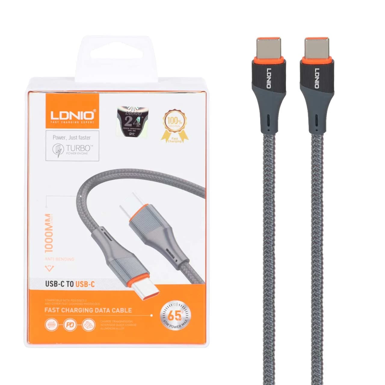 کابل شارژ فست و LDNIO Type-C To Type-C PD مدل LC631c – خاکستری (اصلی)