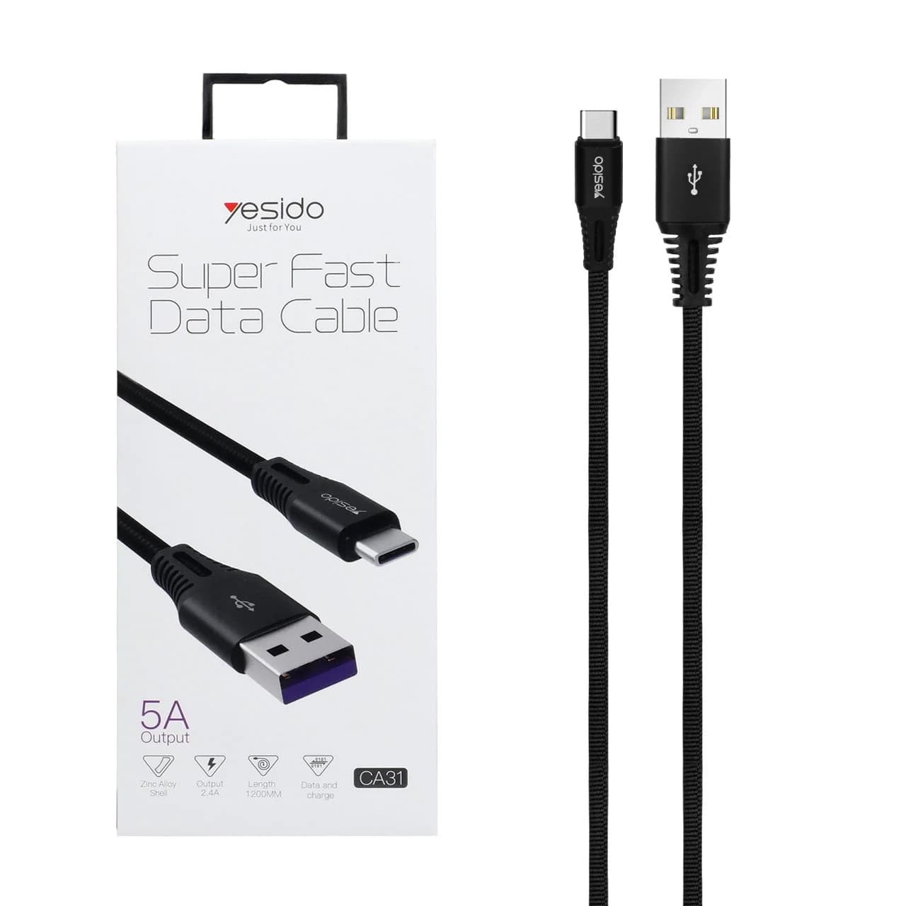 کابل شارژ فست yesido Type-C مدل CA31 – مشکی (گارانتی 18 ماه تعویض نیکان همراه)