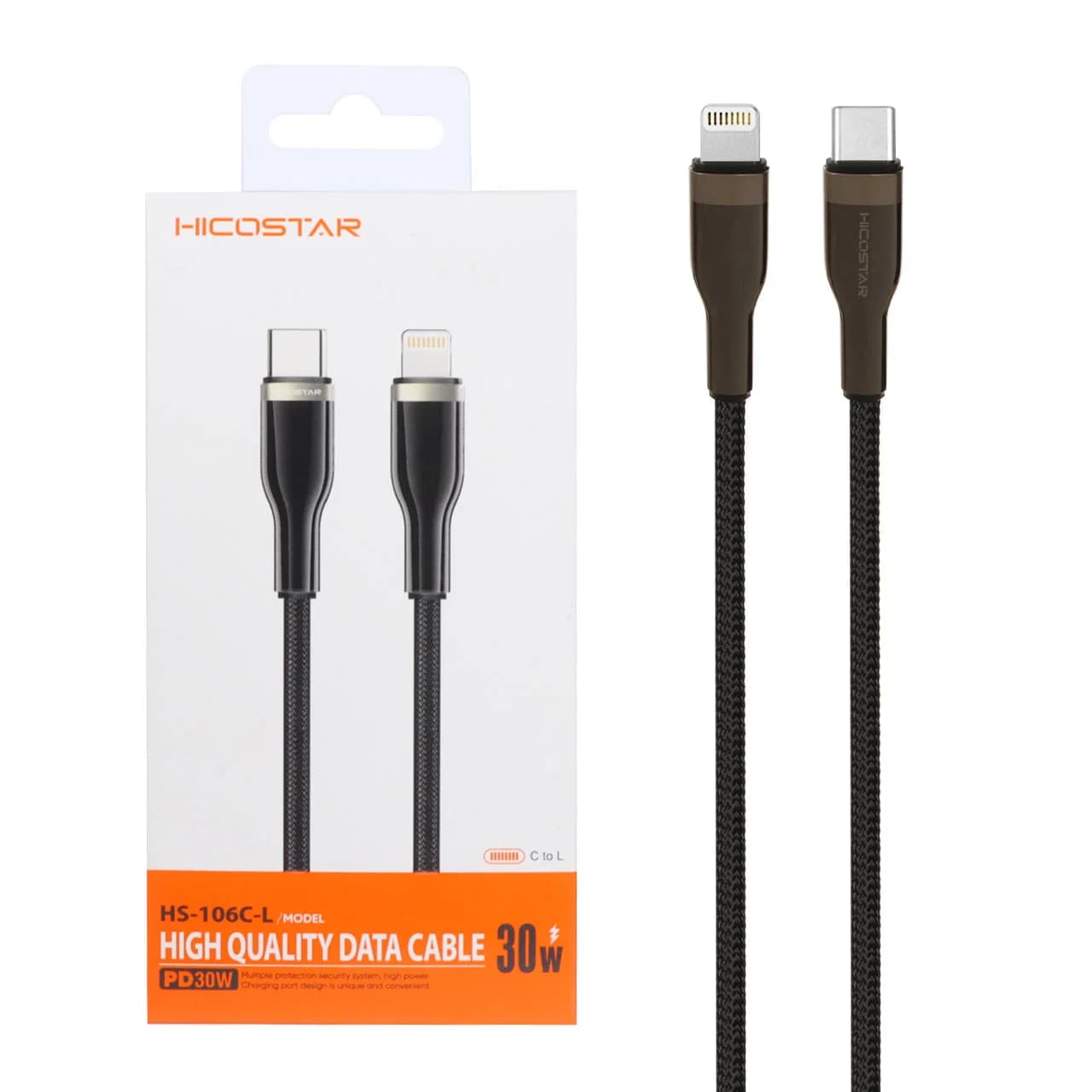 کابل شارژ PD و فست Hicostar Type-C to Lightning مدل HS-106C-L 30W – مشکی