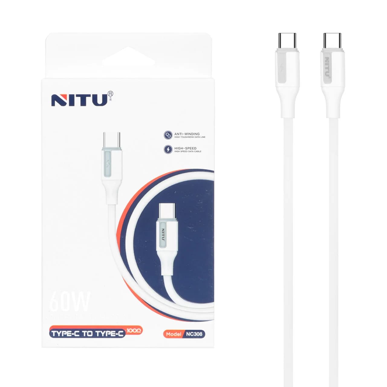 کابل شارژ فست NITU Type-C to Type-C مدل NC308 – سفید (گارانتی 18 ماه تعویض نیکان همراه)