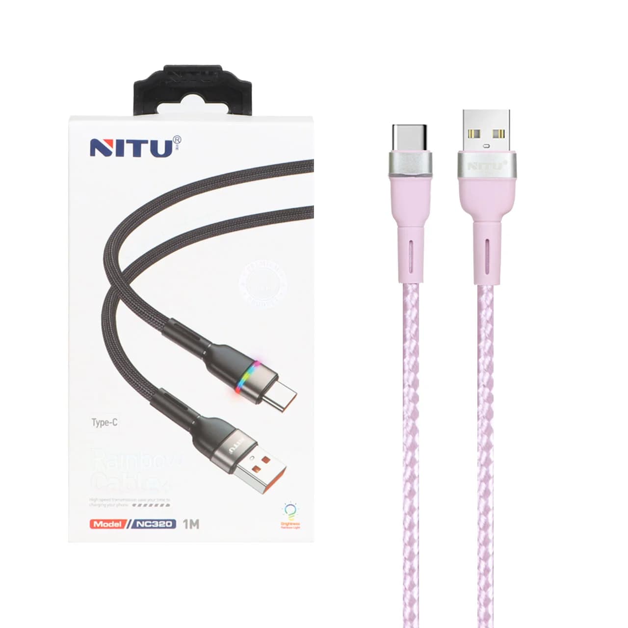 کابل شارژ NITU Type-C مدل NC320 – صورتی (گارانتی 18 ماه تعویض نیکان همراه)