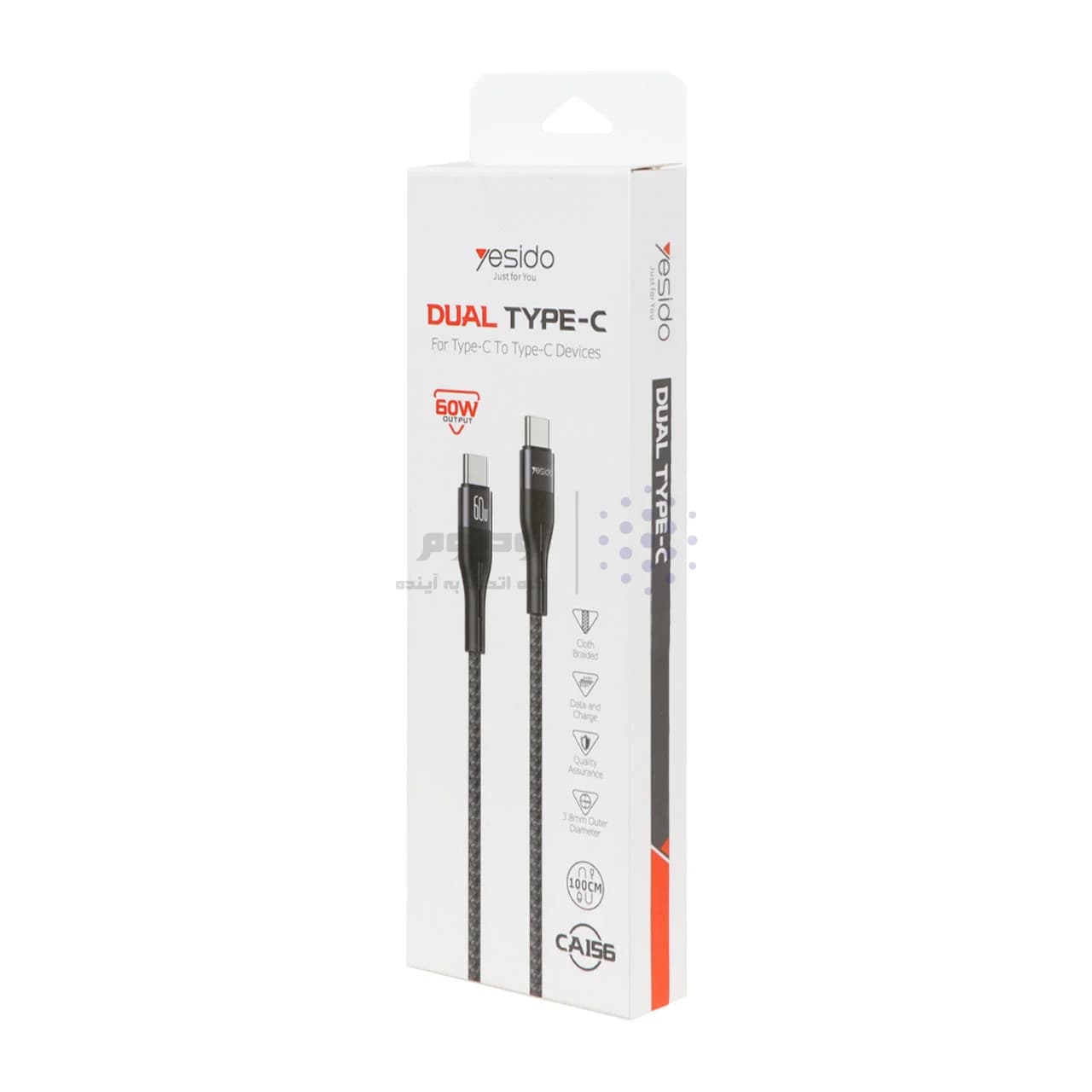 کابل شارژ فست Yesido Type-C to Type-C مدل CA156 – مشکی (گارانتی 18 ماه تعویض نیکان همراه) — تصویر ۳