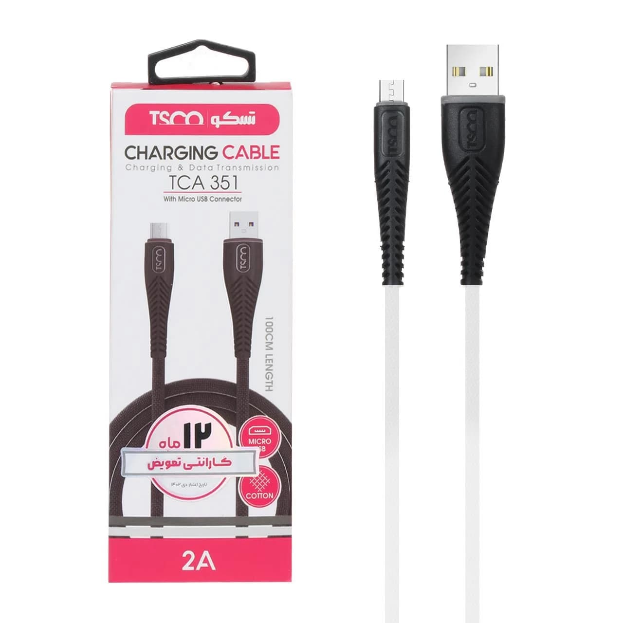 کابل شارژ و دیتا فست نخی اندروید TSCO مدل TCA 351 – سفید(گارانتی 12 ماهه TSCO)
