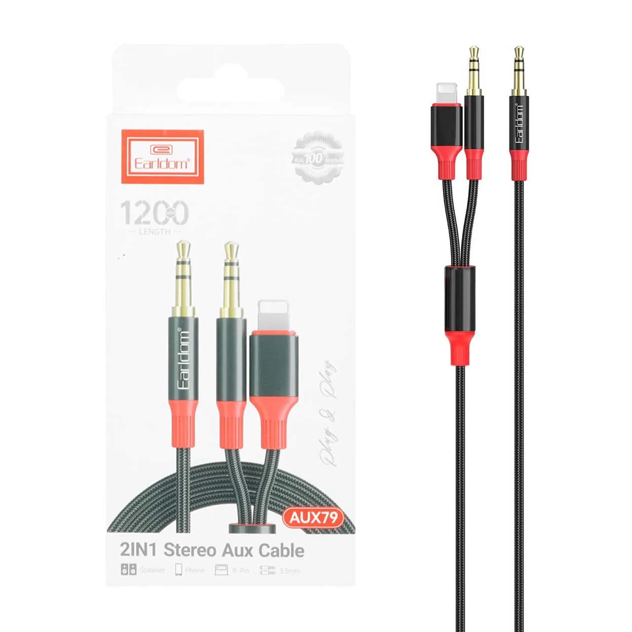 کابل 1.2 متری Earldom Aux To Aux & Lightning مدل Aux79 – مشکی