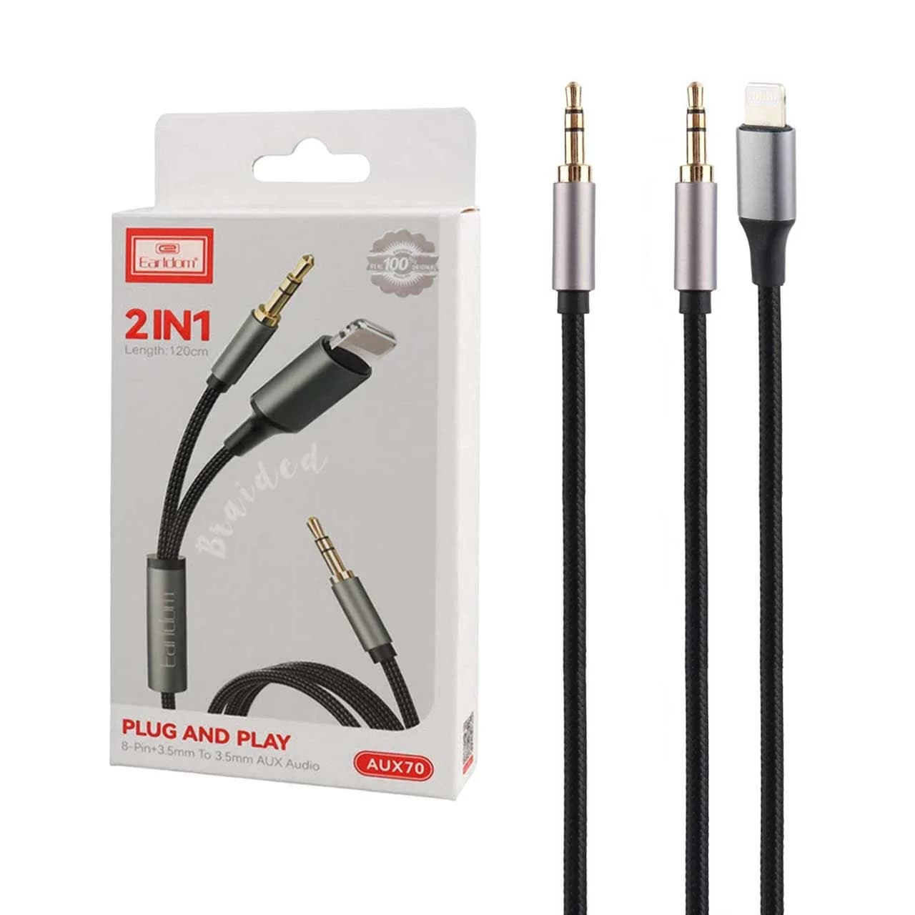 کابل 1.2 متری Earldom Aux To Aux & Lightning مدل ET-Aux70 – مشکی