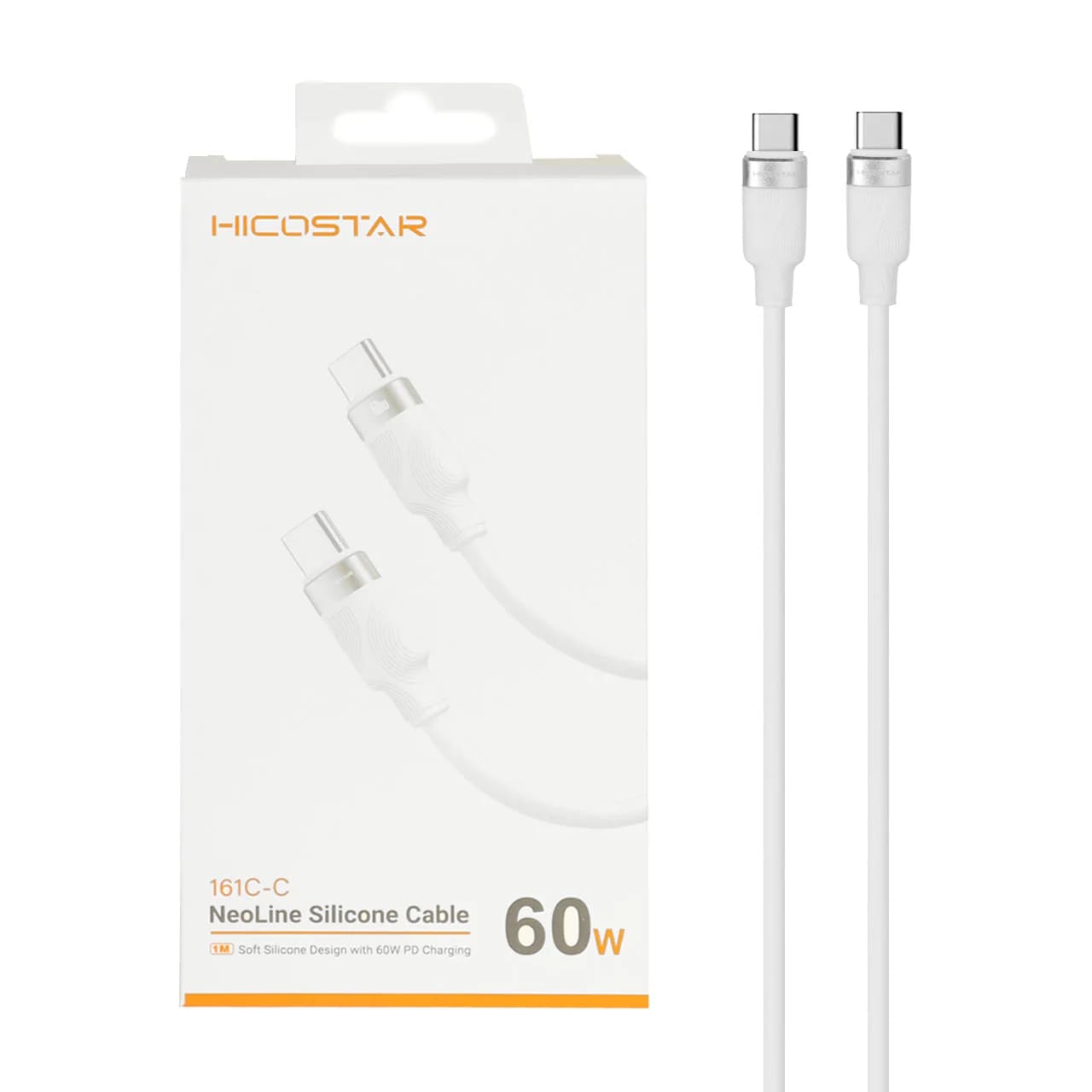 کابل شارژ PD و فست Hicostar Type-C to Type-C مدل 161C-C 60W – سفید