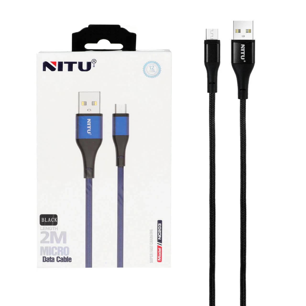 کابل شارژ فست 2 متری اندروید NITU مدل NC203 – مشکی (گارانتی 18 ماه تعویض نیکان همراه)