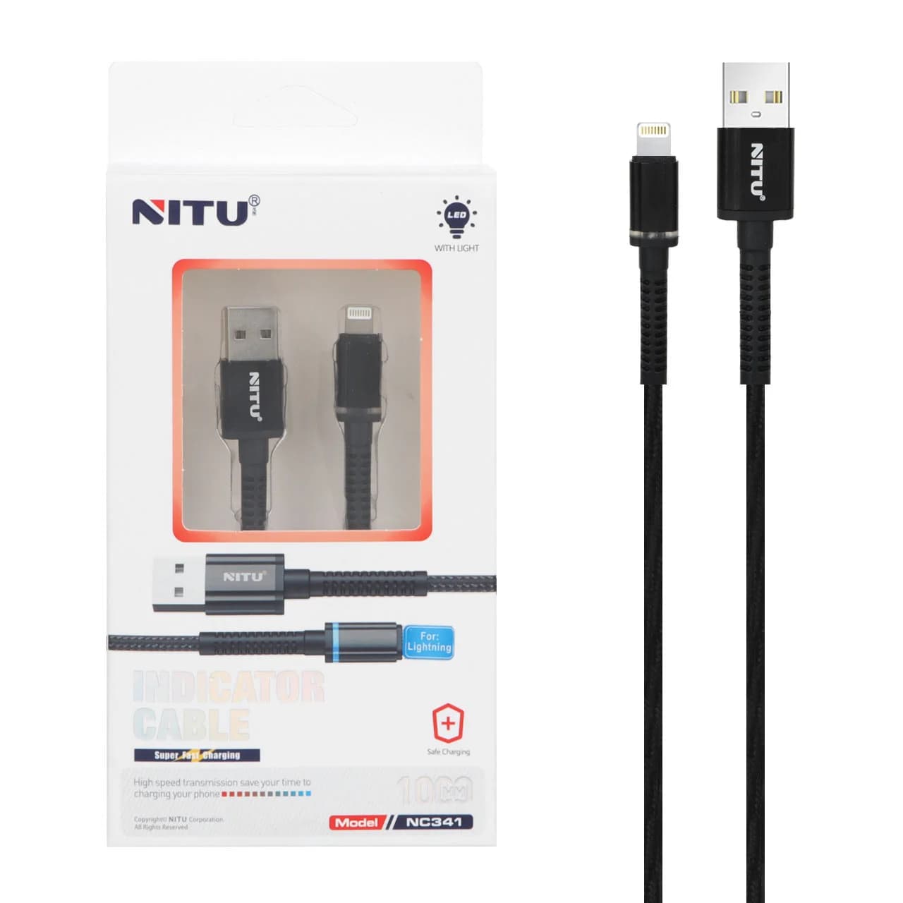 کابل شارژ آیفون NITU مدل NC341 – مشکی (گارانتی 18 ماه تعویض نیکان همراه)