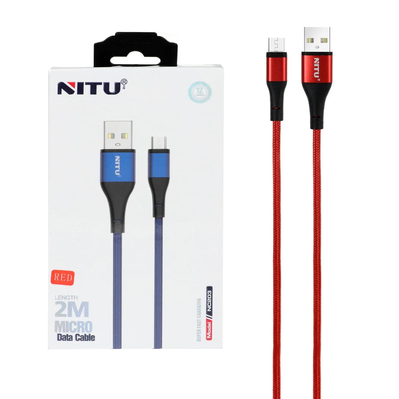 کابل شارژو دیتا فست 2 متری اندروید NITU مدل NC203 – قرمز (گارانتی 18 ماه تعویض نیکان همراه)