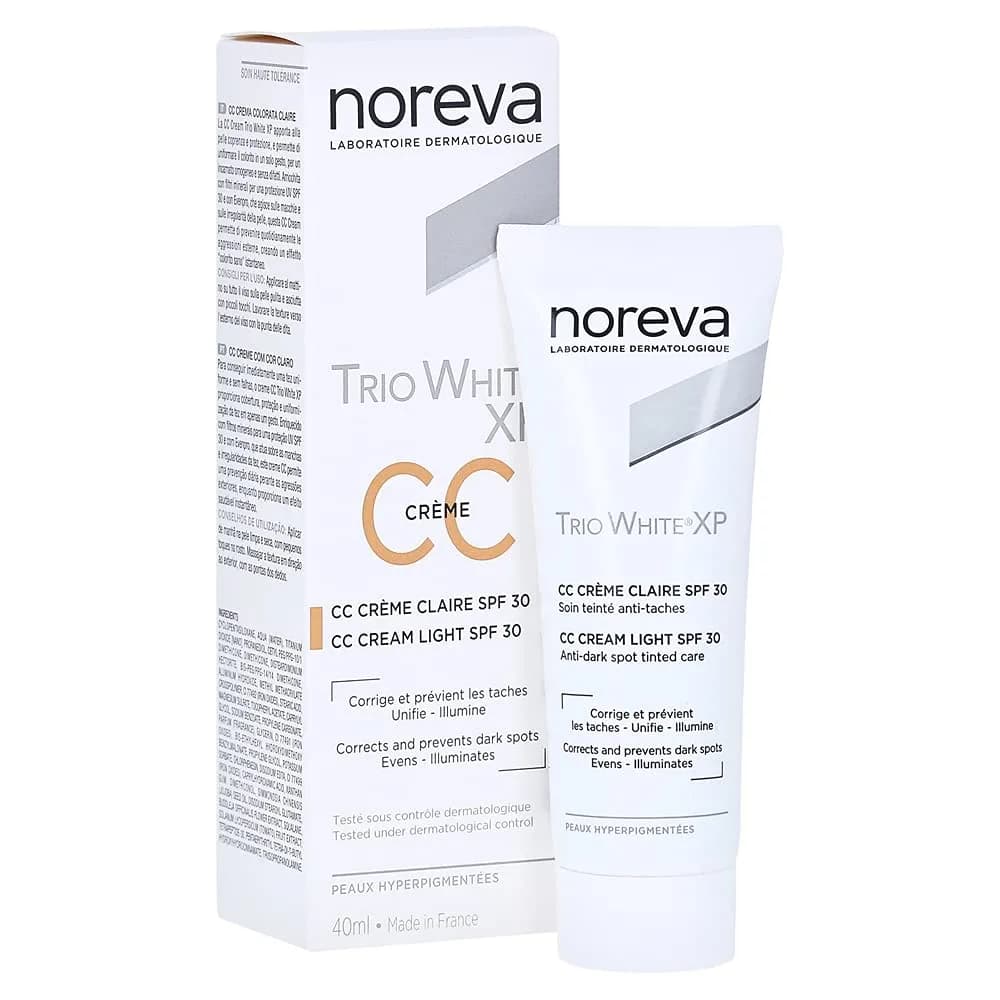 سی سی کرم نوروا ضد لک و جلوگیری از ایجاد لکه های جدید رنگ claire light مدل trio white cc creme