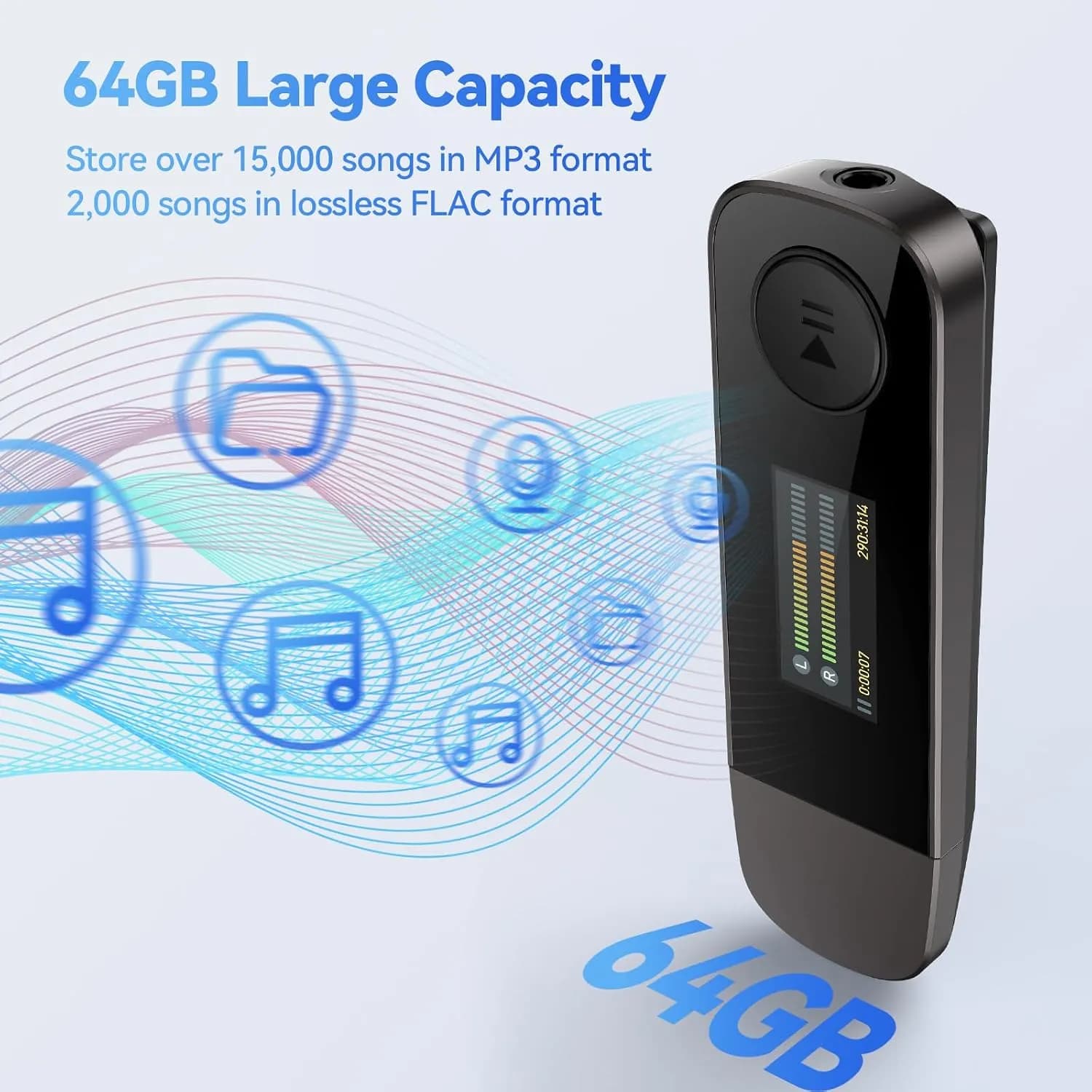 موزیک پلییر MP3 پلیر AGPTEK U5PL با حافظه ۶۴ گیگابایت، بلوتوث و گیره قابل اتصال برند AGPTEK مدل U5PL — تصویر ۴