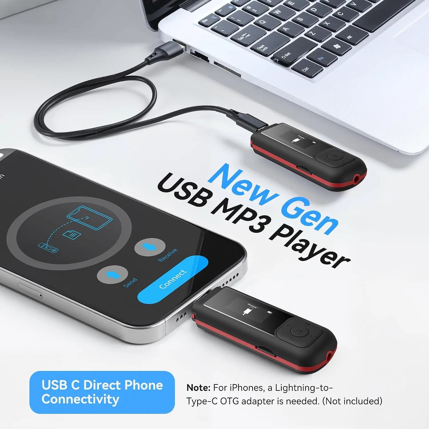 پخش‌کننده موسیقی با حافظه ۶۴ گیگابایت، درگاه USB و Type-C، رادیو FM و ضبط صدا برند AGPTEK مدل A55PL — تصویر ۷