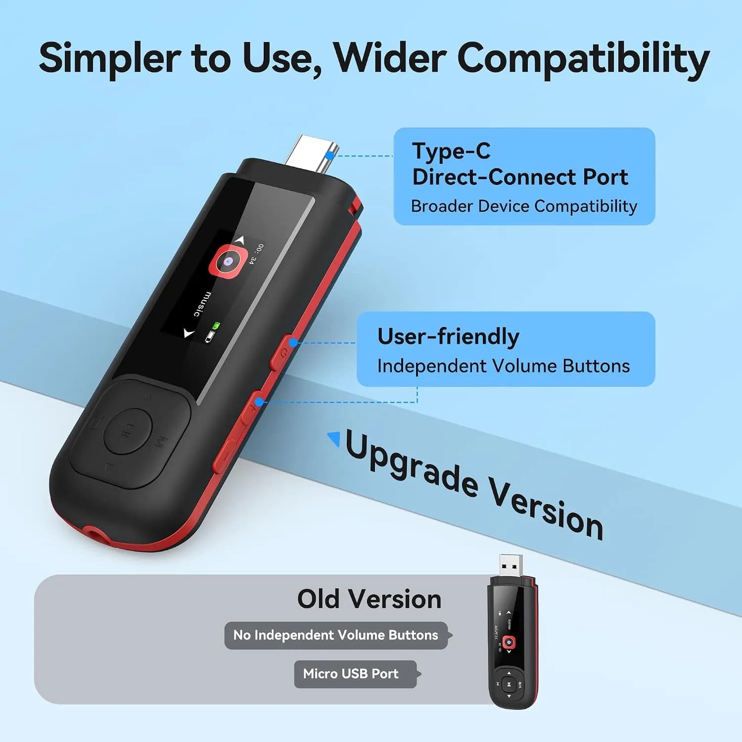 پخش‌کننده موسیقی با حافظه ۶۴ گیگابایت، درگاه USB و Type-C، رادیو FM و ضبط صدا برند AGPTEK مدل A55PL — تصویر ۸