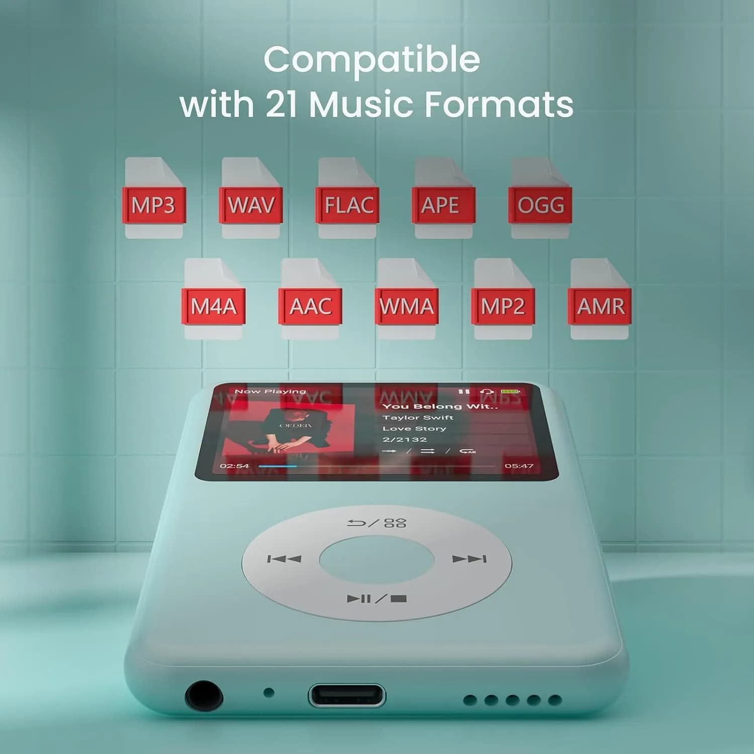 موزیک پلیر MP3 پلیر ظرفیت ۶۴ گیگابایت رنگ سبزآبی برند innioasis مدل Y1 — تصویر ۵