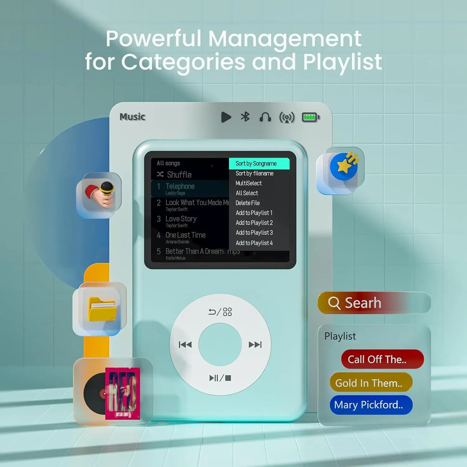 موزیک پلیر MP3 پلیر ظرفیت ۶۴ گیگابایت رنگ سبزآبی برند innioasis مدل Y1 — تصویر ۳
