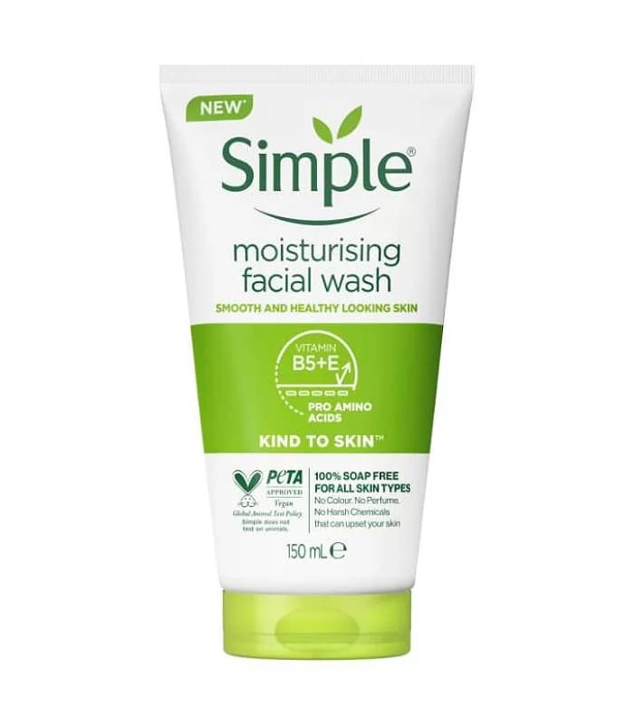 ژل شستشوی صورت سیمپل مدل Moisturising Facial Wash حجم ۱۵۰ میل (ژل شوینده مرطوبکننده سیمپل مناسب انواع پوست و پوست خشک – 100%اصل)
