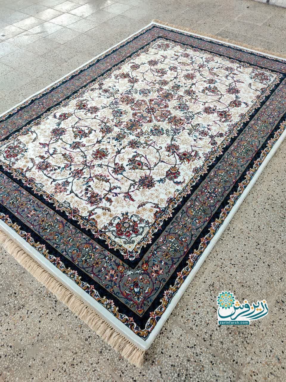 فرش ماشینی 500 شانه طرح فرنگ رنگ کرم — تصویر ۲