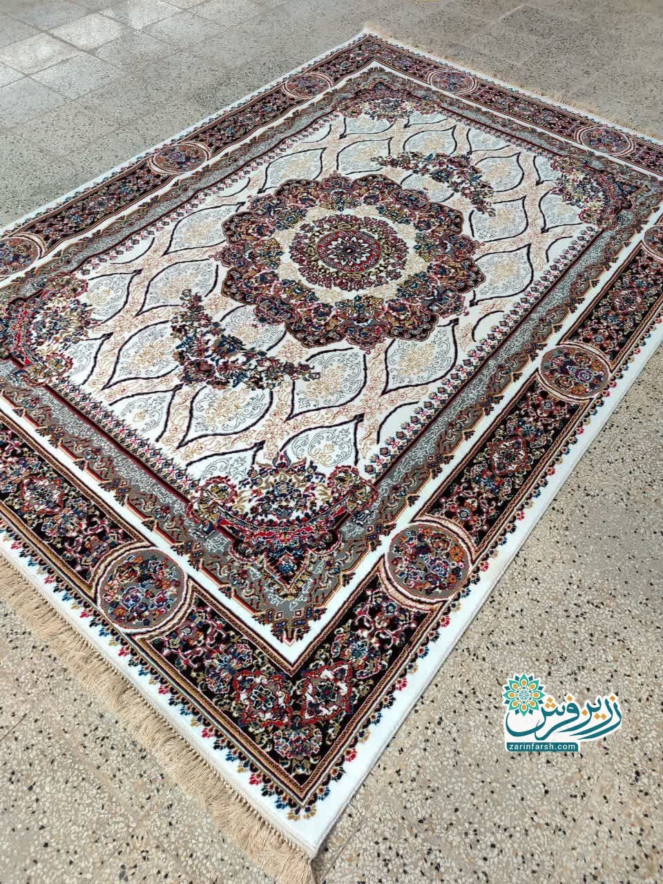 فرش ماشینی 500 شانه طرح سپهر رنگ کرم — تصویر ۲