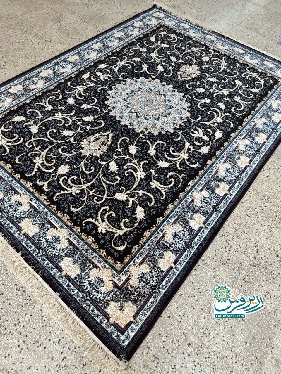 فرش ماشینی 500 شانه طرح تلناز رنگ مشکی — تصویر ۲