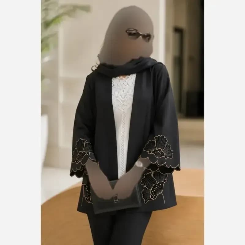 مانتو کرپ مازراتی نخ تویست مدل آلند تیکه دوزی جیر سایز بزرگ — تصویر ۲