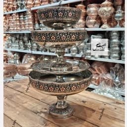 سرویس پذیرایی تراش رز گل گلبرگ ریزگل فاخر مسی کروم نقره ای دورنگ نانو زنجان — تصویر ۵