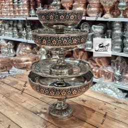 سرویس پذیرایی تراش رز گل گلبرگ ریزگل فاخر مسی کروم نقره ای دورنگ نانو زنجان — تصویر ۳