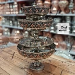 سرویس پذیرایی تراش رز گل گلبرگ ریزگل فاخر مسی کروم نقره ای دورنگ نانو زنجان — تصویر ۲