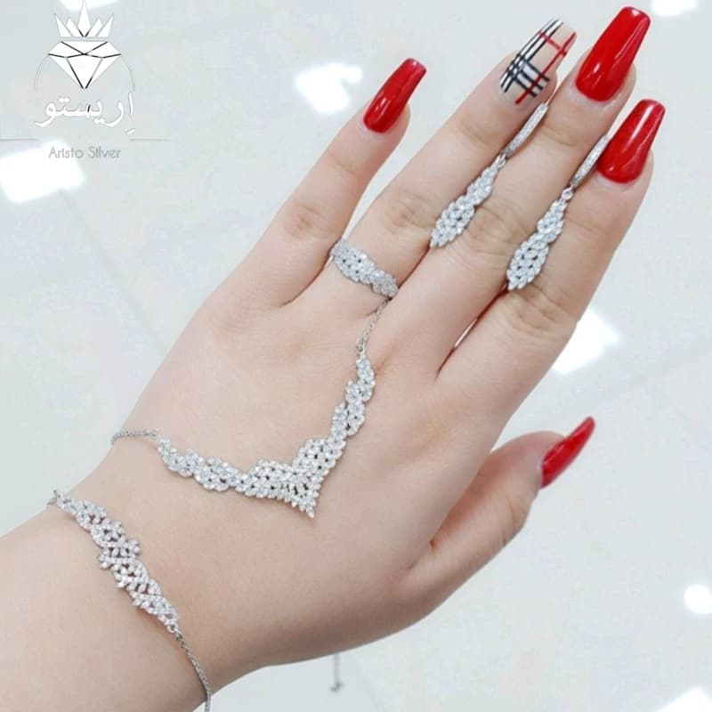 سرویس نقره میکرو زنجیری با عیار استاندارد 925 و آبکاری طلاسفید همراه با فاکتور و