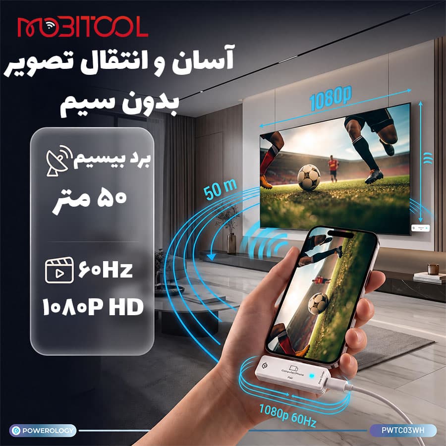 دانگل تایپ سی انتقال تصویر بی سیم پاورولوژی Powerology AIROMA USB-C to HDMI Wireless Display Adapter PWTC03 — تصویر ۶