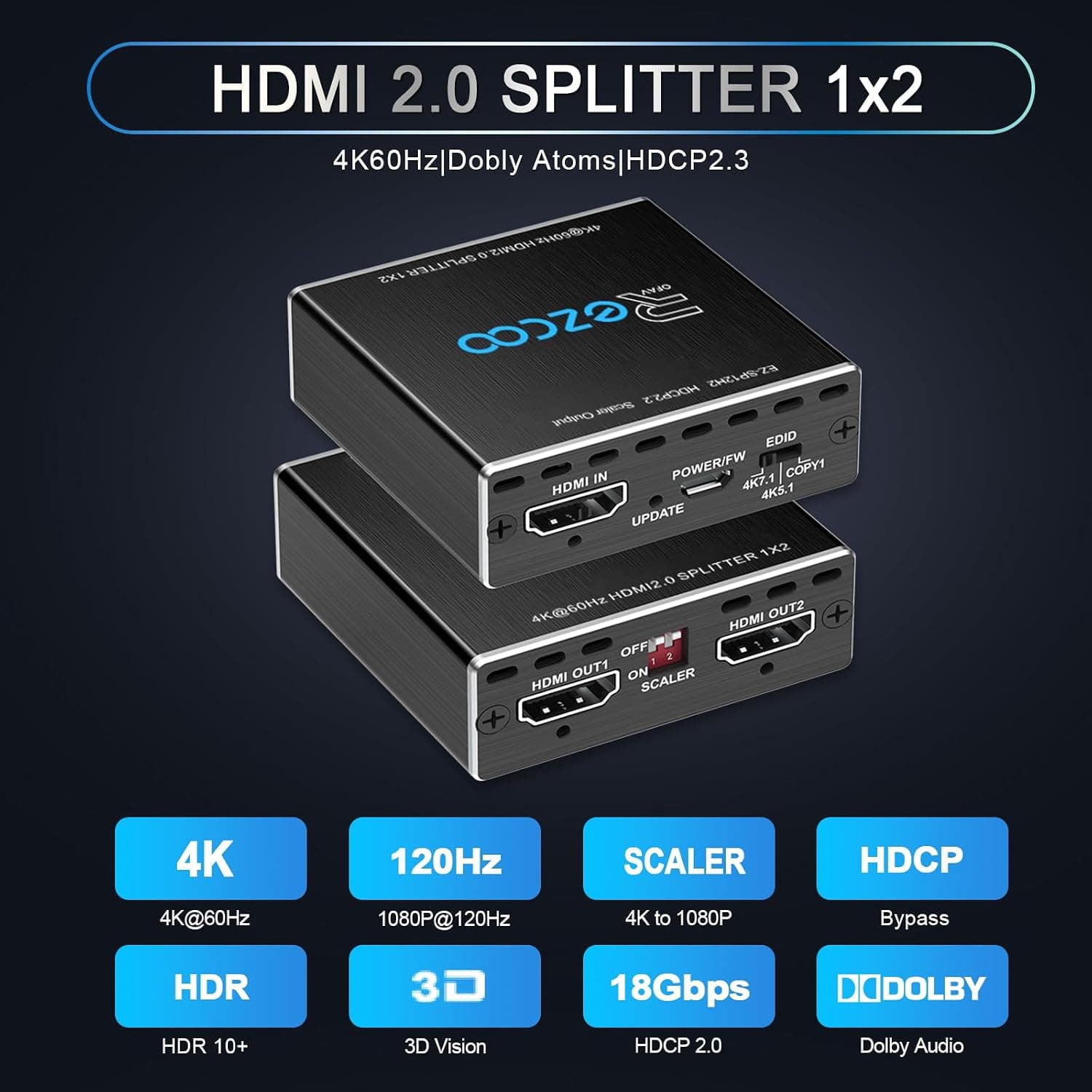 اسپلیتر HDMI روفاوزکو 1 به 2 مدل 4K و 120Hz | ROFAVEZCO HDMI Splitter 4K 60Hz 1×2 — تصویر ۴