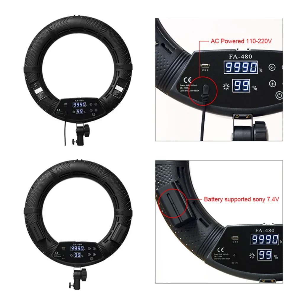 رینگ لایت نایس فوتو NiceFoto FA-480 II Ring Light + پایه — تصویر ۲