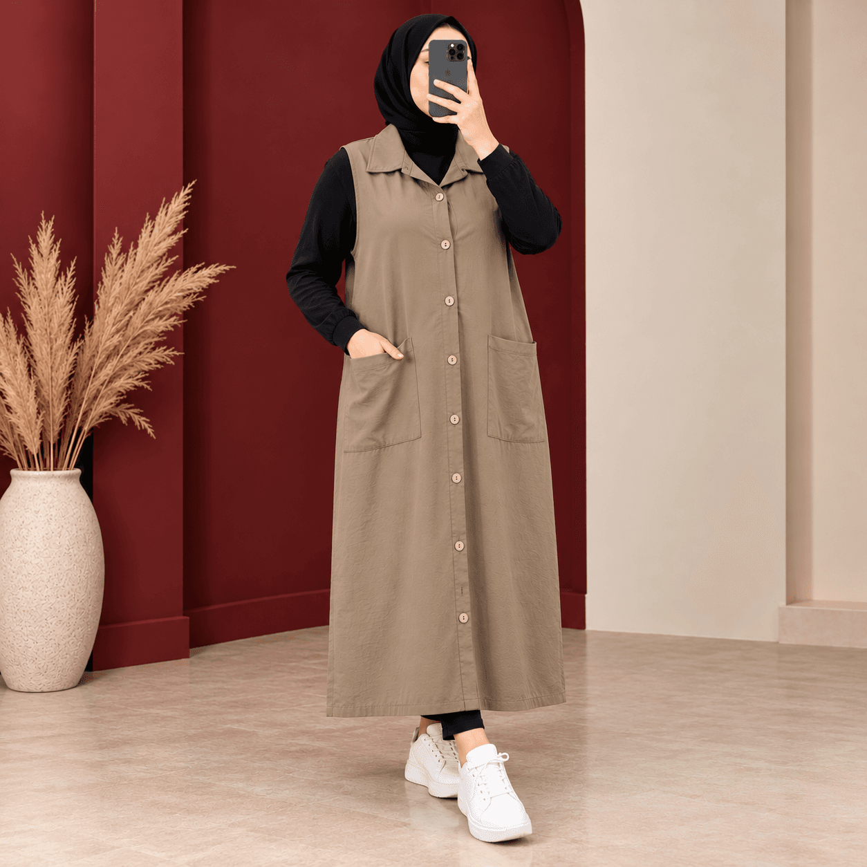 سارافون بلند نخ لینن مدل آریانا | کد 6069 — تصویر ۲