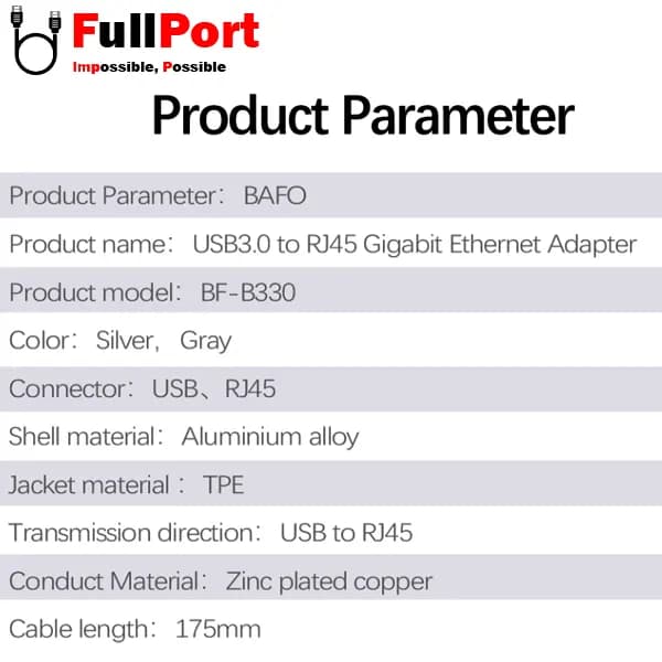 مبدل USB3.0 به RJ45 1000Mbps بافو مدل BF-330 — تصویر ۴
