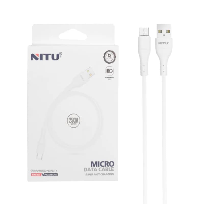 کابل شارژ پاوربانک فست اندروید NITU مدل NC250W – سفید (گارانتی 6 ماه تعویض نیکان همراه)