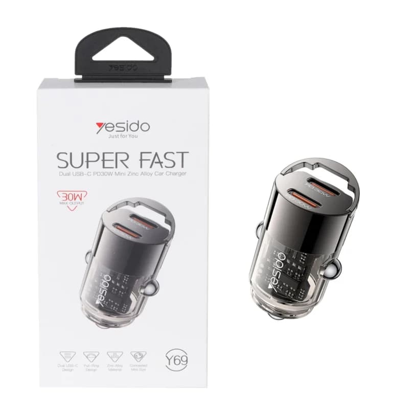 شارژر فندکی PD و فست دو پورت Yesido مدل Y69 30W – مشکی (گارانتی 6 ماه تعویض نیکان همراه)