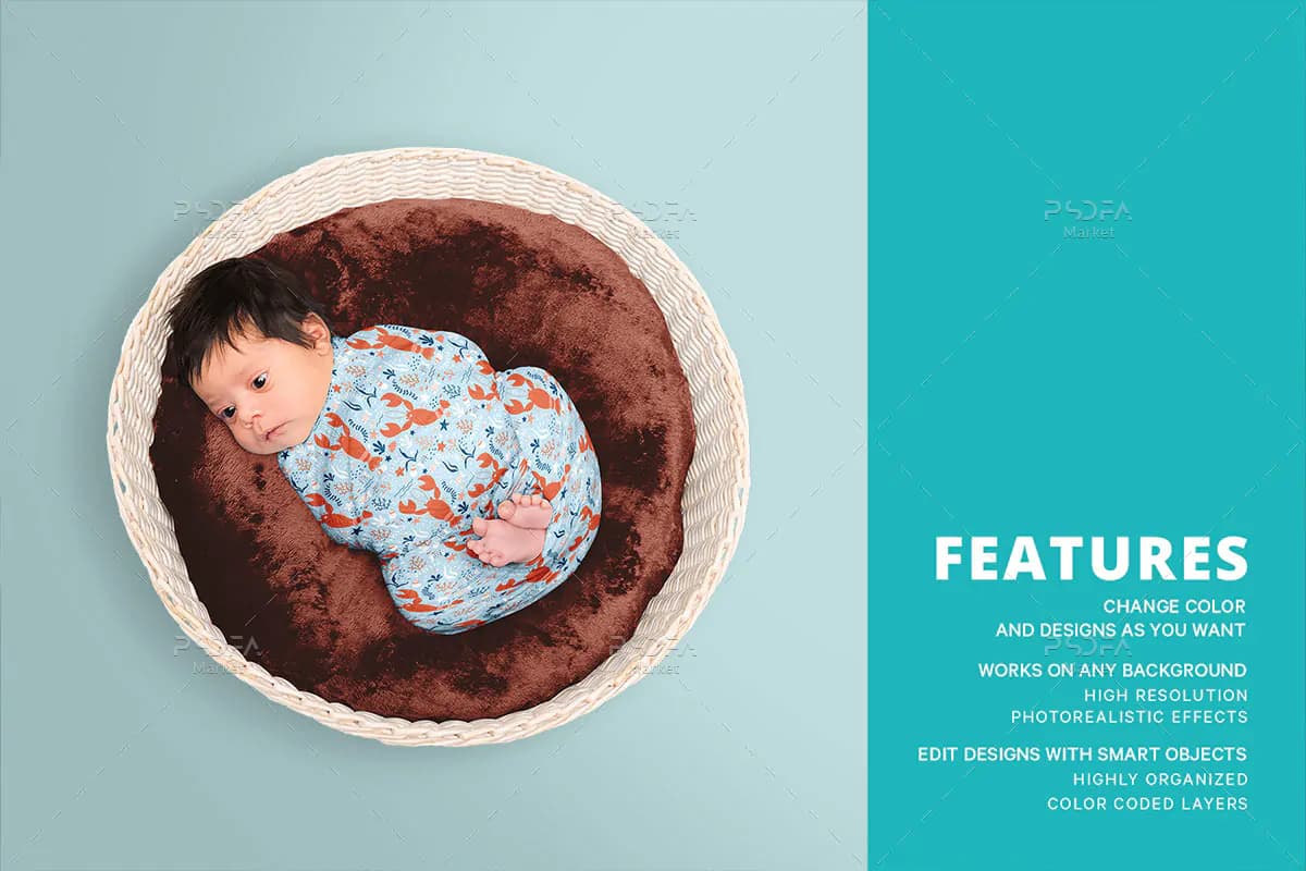 موکاپ قنداق نوزاد از نمای بالا — تصویر ۷