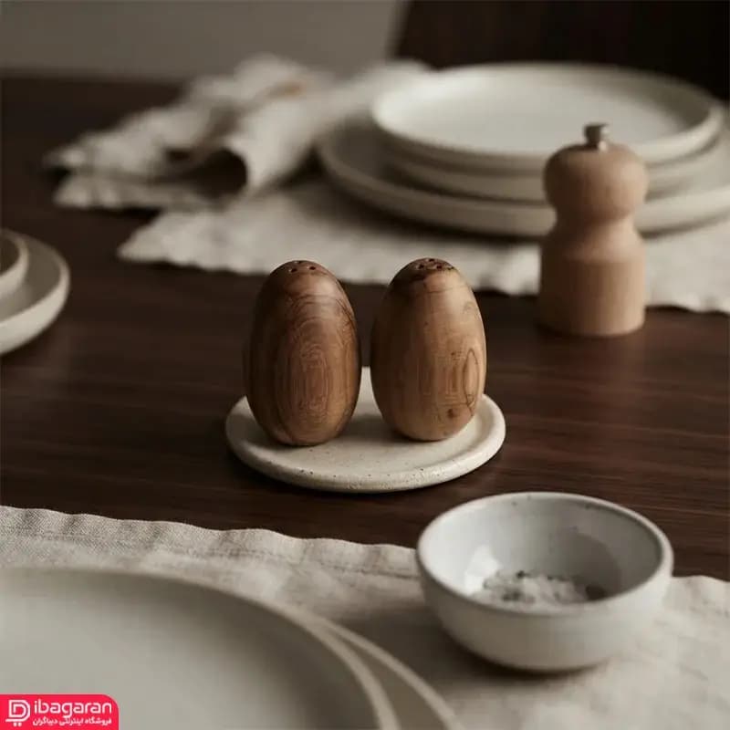 نمکدان 2 عددی چوبی مدل تخم مرغی