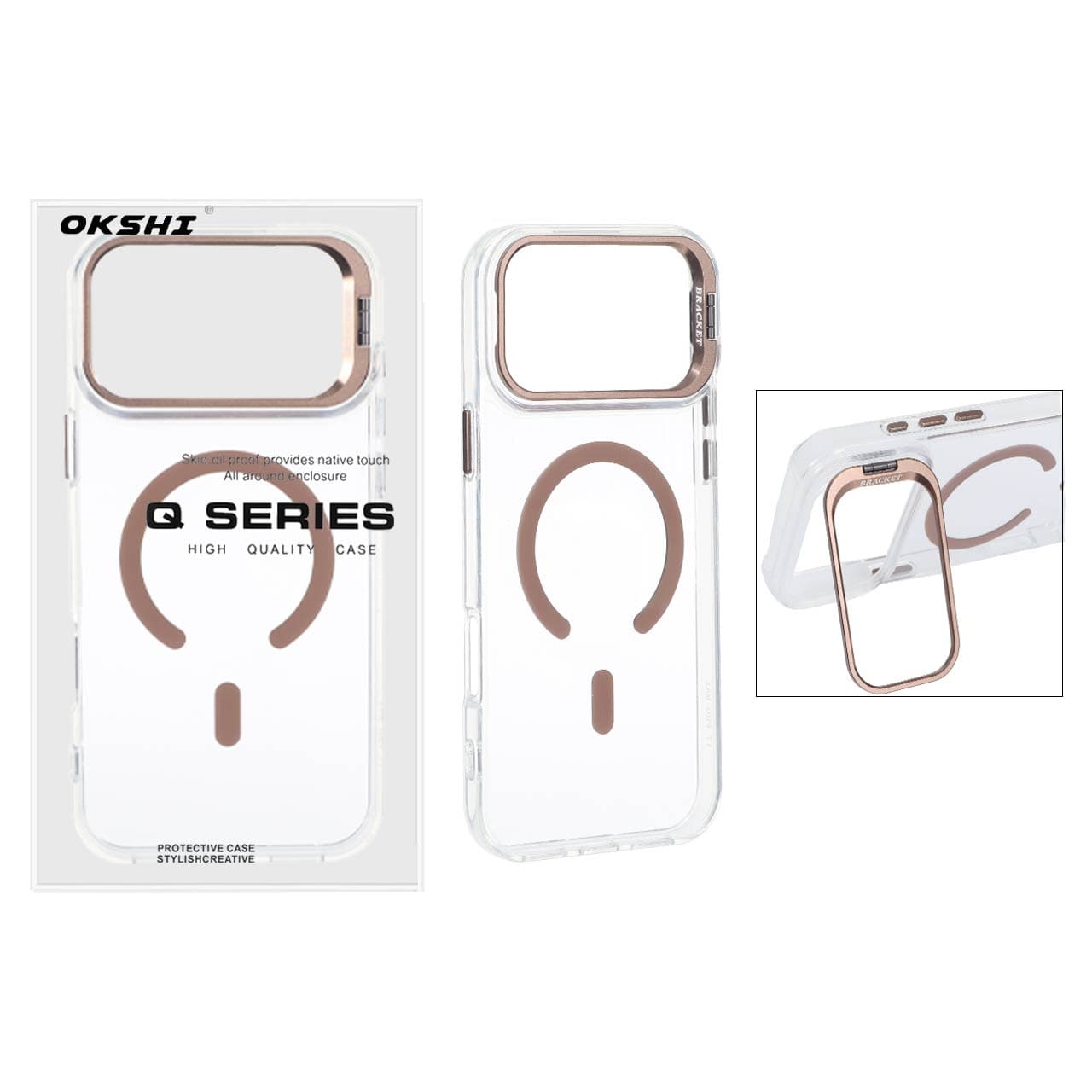 قاب اورجینال Q Series Bracket کریستالی Magsafe لنز استندشو Apple iPhone 17 Pro Max / iPhone 18 Pro Max – قهوه ای (پک دار)
