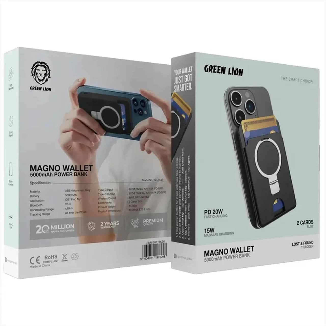 پاوربانک وایرلس PD و فست شارژ Green Lion 20W 5000mAh مدل Magno Wallet GNMGWLT5KBK – مشکی (گارانتی 6 ماهه شرکتی) — تصویر ۴